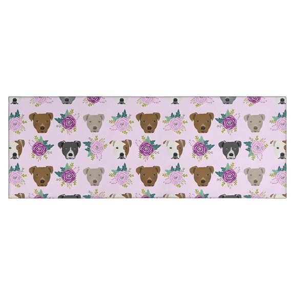 Cute Pitbull Terriers Dog and Flower Kitchen Rug Mat,Kitchen Runner Rugs Non Skid Washable,Decorative Kitchen Floor Mats for Kitchen,Sink,Laundry,17"X47"