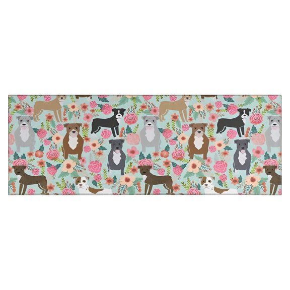 Cute Pitbull Terriers Dog and Flower Kitchen Rug Mat,Kitchen Runner Rugs Non Skid Washable,Decorative Kitchen Floor Mats for Kitchen,Sink,Laundry,17"X47"