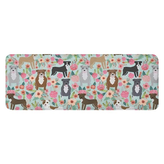 Cute Pitbull Terriers Dog and Flower Kitchen Rug Mat,Kitchen Runner Rugs Non Skid Washable,Decorative Kitchen Floor Mats for Kitchen,Sink,Laundry,17"x47.2"