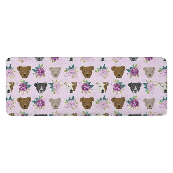 Cute Pitbull Terriers Dog and Flower Kitchen Rug Mat,Kitchen Runner Rugs Non Skid Washable,Decorative Kitchen Floor Mats for Kitchen,Sink,Laundry,17"x47.2"