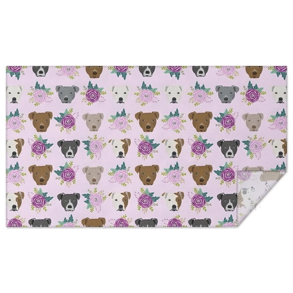 Cute Pitbull Terriers Dog and Flower Rectangle Tablecloth 60"x102",Waterproof Polyester Rectangle Table Cloth, Wipeable Spillproof Polyester Tablecloth for Dining, Camping, Indoor and Outdoor