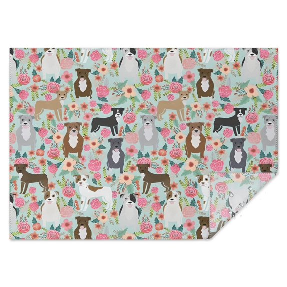 Cute Pitbull Terriers Dog and Flower Rectangle Tablecloth 60"x84",Waterproof Polyester Rectangle Table Cloth, Wipeable Spillproof Polyester Tablecloth for Dining, Camping, Indoor and Outdoor