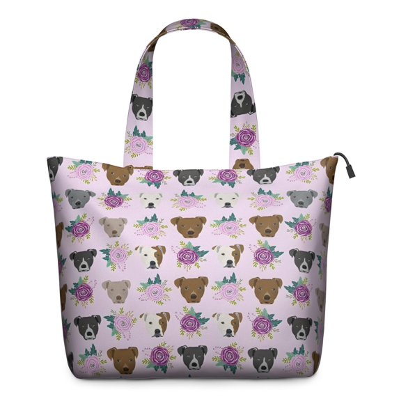 Cute Pitbull Terriers Dog and Flower Travel Tote Bags for Women Carry On,Large Weekender Bags for Women Travel,Multi Functional Duffle Bag for Work,Shopping,Sports