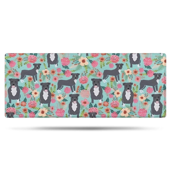 Cute Pitbull Terriers Dog and Flowers Bathroom Rugs Mat,Non Slip Microfiber Bathroom Rug,Rubber Backing,Soft Bathroom Mats for Bathroom Floor,Tub and Shower,60x24in(150x60cm)