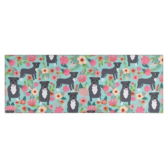 Cute Pitbull Terriers Dog and Flowers Kitchen Rug Mat,Kitchen Runner Rugs Non Skid Washable,Decorative Kitchen Floor Mats for Kitchen,Sink,Laundry,17"X47"