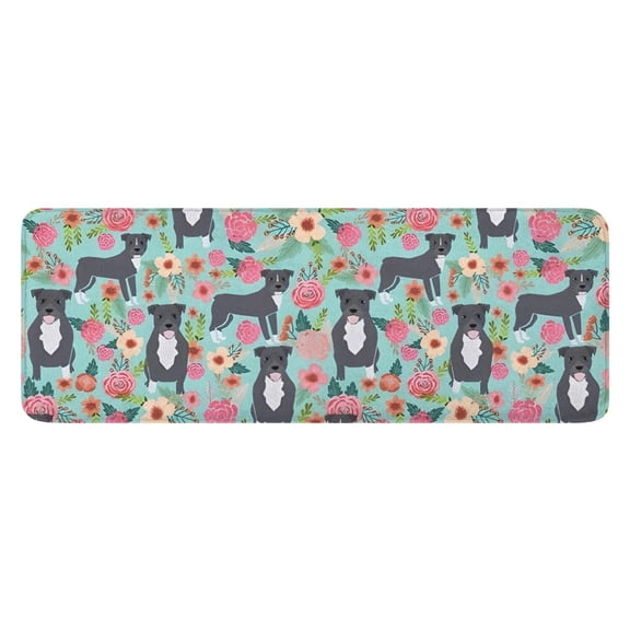 Cute Pitbull Terriers Dog and Flowers Kitchen Rug Mat,Kitchen Runner Rugs Non Skid Washable,Decorative Kitchen Floor Mats for Kitchen,Sink,Laundry,17"x47.2"