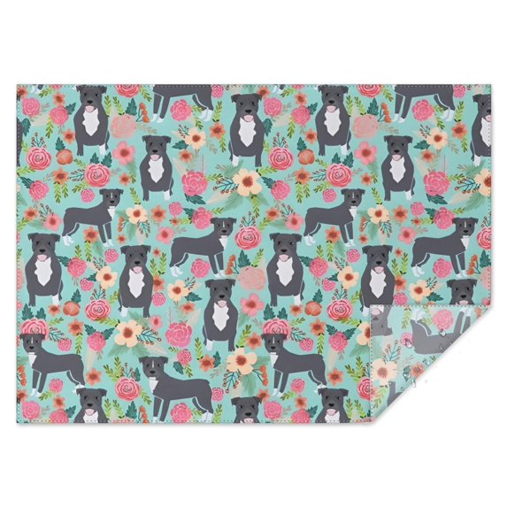 Cute Pitbull Terriers Dog and Flowers Rectangle Tablecloth 60"x84",Waterproof Polyester Rectangle Table Cloth, Wipeable Spillproof Polyester Tablecloth for Dining, Camping, Indoor and Outdoor