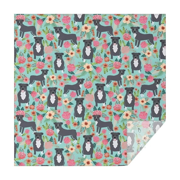 Cute Pitbull Terriers Dog and Flowers Square Tablecloth,Waterproof Square Table Cover,Wipeable Spillproof Washable Table Cover for Home Kitchen Party Decor 60"x60"(152x152cm)