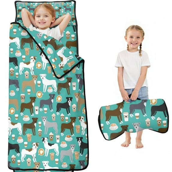 Cute Pitbull Terriers Dog and Coffee Toddler Nap Mats for Kids Preschool,Sleeping Mat Bag or Kids,Toddler Sleeping Bag,Toddler Nap Mat or Daycare