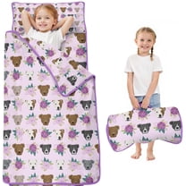 Cute Pitbull Terriers Dog and Flower Toddler Nap Mats for Kids Preschool,Sleeping Mat Bag or Kids,Toddler Sleeping Bag,Toddler Nap Mat or Daycare
