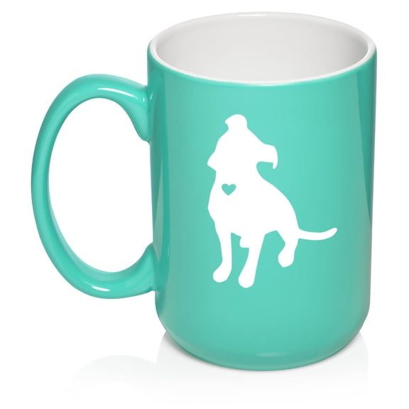 Cute Pitbull With Heart Ceramic Coffee Mug Tea Cup Gift for Her, Women, Wife, Mom, Sister, Girlfriend, Friend, Boss, Coworker, Daughter, Birthday, Housewarming, Puppy, Dog Lover (15oz Teal)