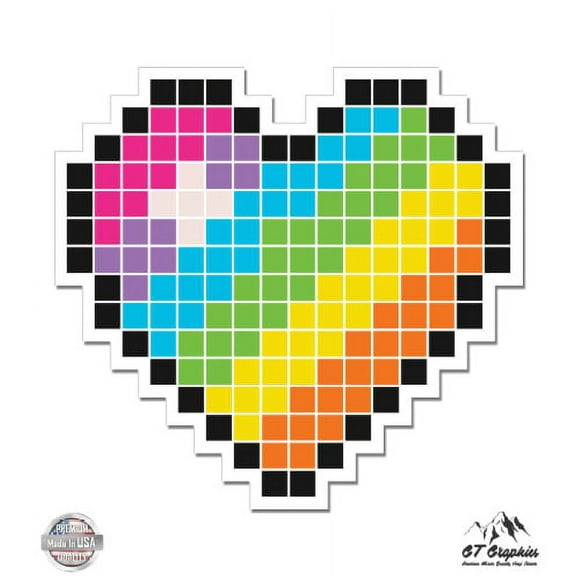 Cute Pixel Rainbow Heart - 3" Vinyl Sticker - For Car Laptop I-Pad Phone Helmet Hard Hat - Waterproof Decal