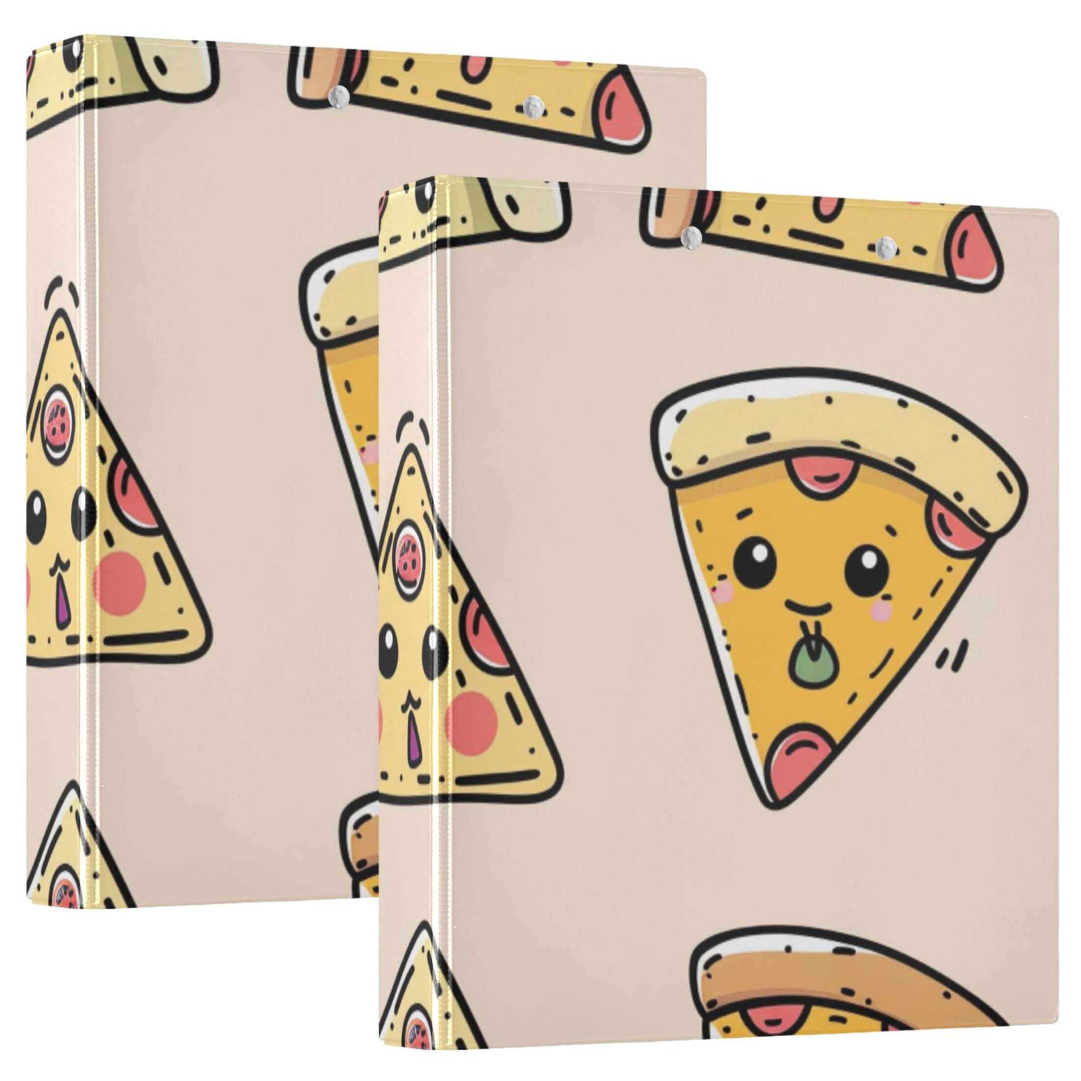 Cute Pizza 3 Ring Binders 1.5 inch Hardcover File Folders with Interior Pockets A4 Size Organizer for School Office Hospital
