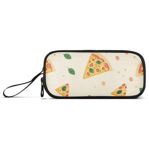 Cute Pizza Slices Dots Leaves Pencil Case Stationary Holder Pen Bag Pencil Pouch Tool Organizer 3 Compartments