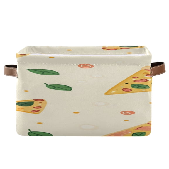 Cute Pizza Slices Dots Leaves Square Storage Bins with Handles Collapsible Containing Box 1 Pack