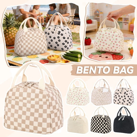 Cute Plaid Lunch Bag for Women Men, Black and Beige Checkered Insulated Lunch Tote, Reusable Large Capacity Cooler Lunch Box for Work Picnic Travel, Bento Bag Gift 1Pcs A