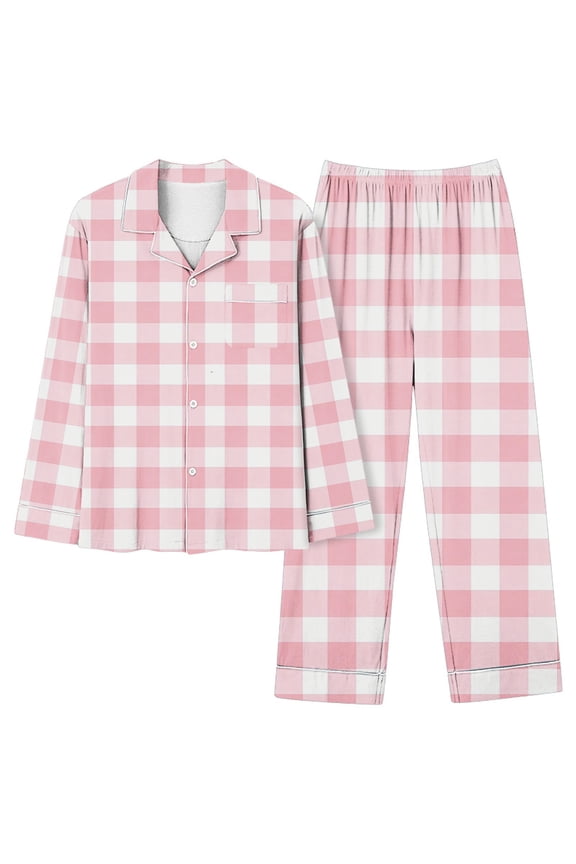 Cute Plaid Pajama Sets for Women 2 Piece Gingham Loungewear Long Sleeve Button Down Sleepwear Nightwear Soft Pjs Lounge Sets