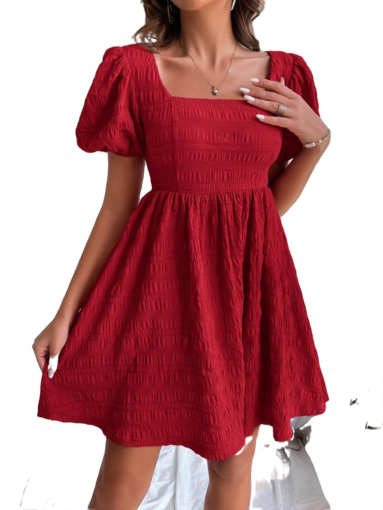 Cute Plain A Line Dress Square Neck Burgundy Women Dresses - Walmart.com