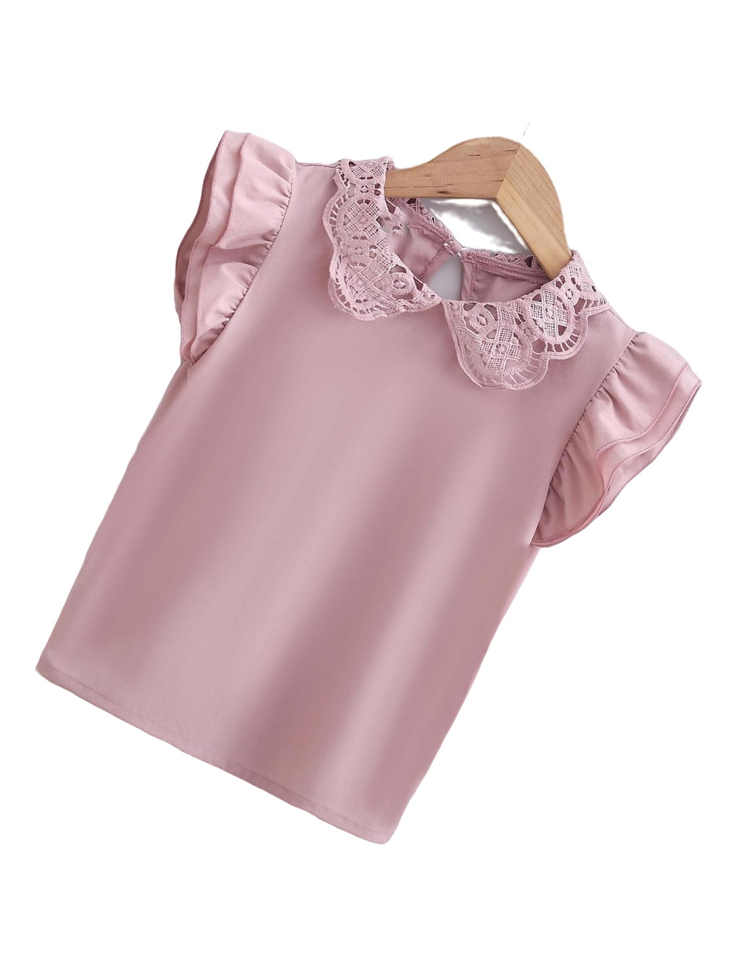 Cute Plain Peter Pan Collar Top Sleeveless Dusty Pink Toddler Girls