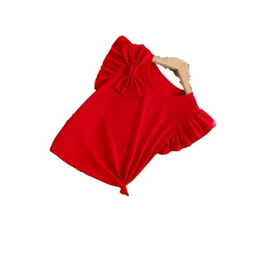 Cute Plain Round Neck Sleeveless Red Tween Girls T-Shirts (Girl's)