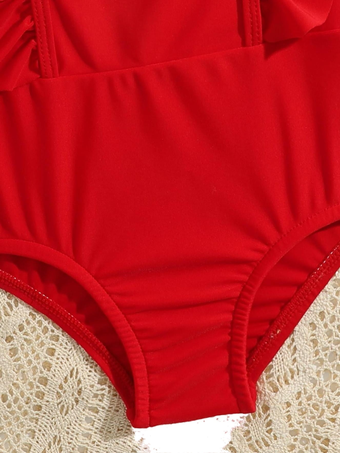 Cute Plain Square Neck One Pieces & Monokinis Red Baby Swimwear (Baby's)