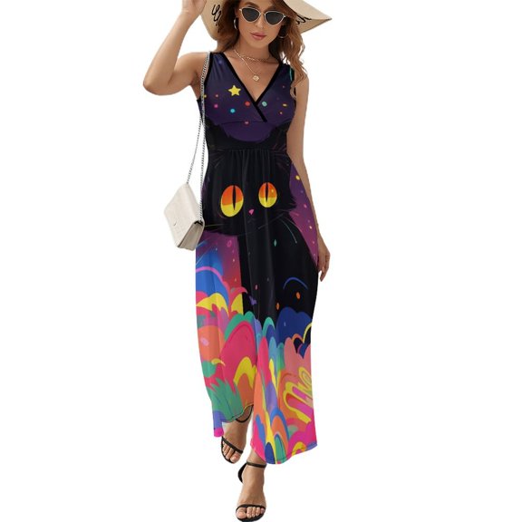 Cute Planet Cat Art Sleeveless Dress Women's Summer Suit Dresses for Women 2025 Luxury Party Dress