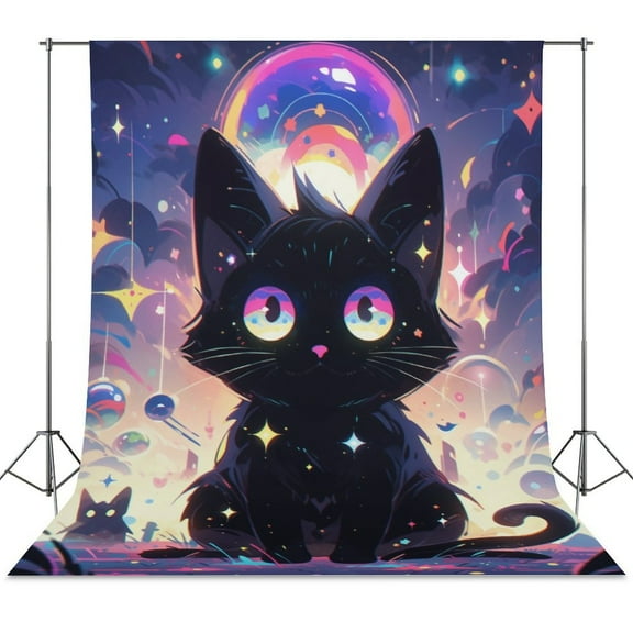 Cute Planet Cat Backdrop Background for Photography Photo Booth Backdrop for Photoshoot Background Screen Video Recording Parties Curtain