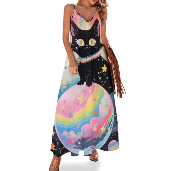 Cute Planet Cat Fine Art Sleeveless Dress Summer Dress Woman 2025