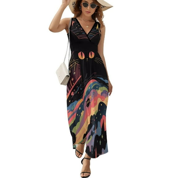 Cute Planet Cat Pattern Design Sleeveless Dress Summer Clothes for Women Women's Clothing 2025