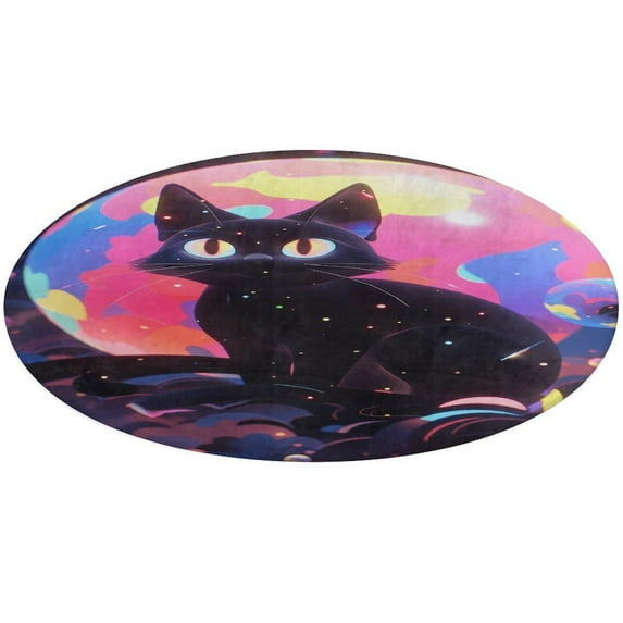 Cute Planet Cat Round Small Area Rug, Print Non Slip Washable Floor Mat, Soft Throw Rug for Living Room, Powder Room Entryway, Bathroom, Bedside