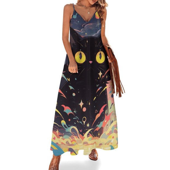 Cute Planet Cat Sleeveless Dress Woman Fashion Long Dresses Women's Summer Suit Dress Summer 2025 Women