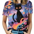thumbnail image 1 of Cute Planet Cat Women's T-Shirt Short Sleeve T Shirts Tops Tee Ladies Loose T, 1 of 6