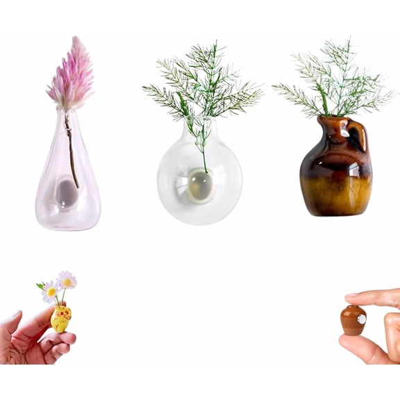Cute Plant Ceramic Vase Fridge Magnets, Mini Ceramics Vase, 3D Ceramic Flower Vases Cute Plant Vase Fridge Magnets,Non-Slip Refrigerator Accessories