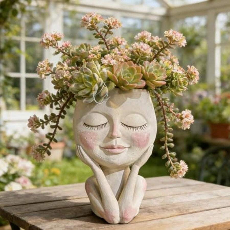 Cute Plant Pots -Face Planters Pots Head Flower PotSucculent Cactus Christmas Planters With Drainage Hole Creative Home Gardening Decor Plant Gifts For Plant Lovers Women Mom Teacher