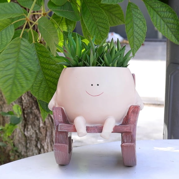 Cute Plant Pots Smiley Face Planter Funny Flower Pot, Rocking Chair Small Face Pot for Indoor Plants, Unique Head Planters Plant Lover Gifts on Mother's Day Birthday