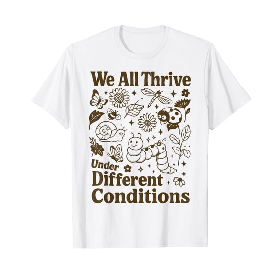 Cute Plant and Insect Design T-Shirt for Celebrating Neurodiversity and Unique Growth