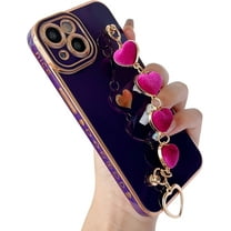 Cute Plating Love Heart Wrist Strap Chain Bracelet Soft Compatible with iPhone Case for Women Girls (White,iPhone 13)
