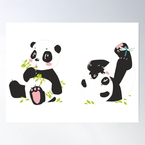 Cute Playful Baby Pandas Poster Wall Art, Modern Wall Decor For Living Room Bedroom, 8x12 UNFRAMED