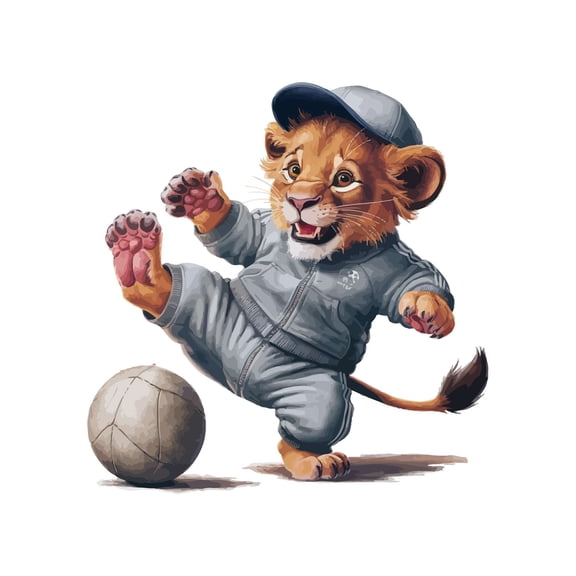 Cute Playful Lion Cub playing Football Animal Wall Art Sticker Designs Vinyl Stickers For Home House Walls Rooms Windows Bedroom Decoration Size (12x12 inch)