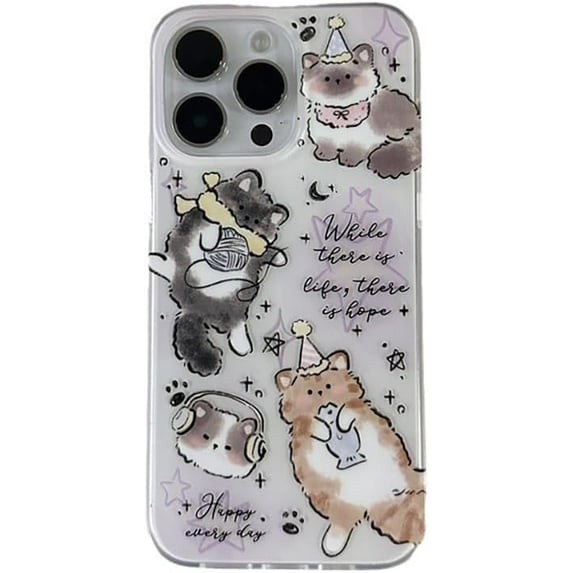 Cute Playing Cat Graffito Letters Soft Phone Case Compatible with iPhone Case (White,iPhone 12 Pro Max)