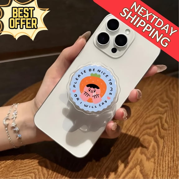 Cute Please Be Nice Magnetic Phone Grip Kawaii Character with Text, Fun Phone Stand, Playful Accessory for Teens & Cute Lovers