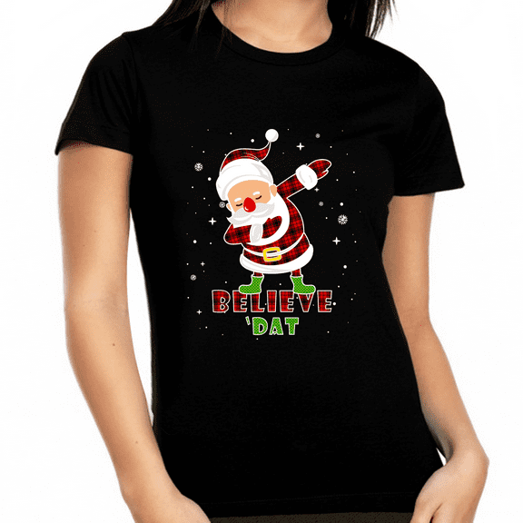 Cute Plus Size Christmas Pajamas for Women Believe Christmas Clothes for Family Cool Christmas Shirt