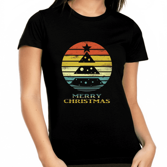Cute Plus Size Christmas Pajamas for Women Vintage Christmas Clothes Plus Size Christmas Tee Shirt