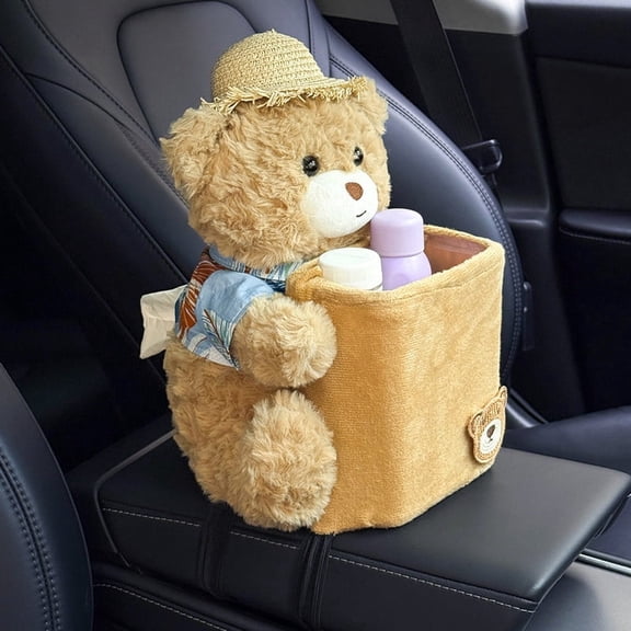 Cute Plush 2 in 1 Car Tissue Box and Trash Can Teddy Bear Tissue Box Plush Animals Cute Holder Plushie Multifunctional Organizer Creative Accessories