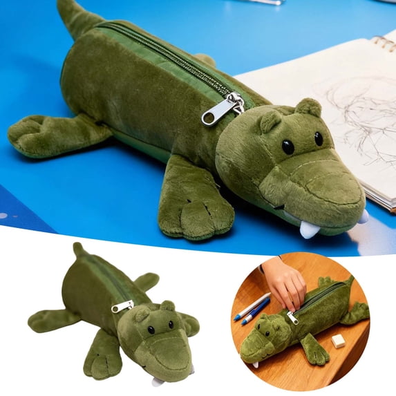 Cute Plush Animal Design Cosmetic Pencil Case, Soft Durable Alligator Figure Pouch for Women, for Office Gifts Travel Stationery Pen Case Pencil Pouch