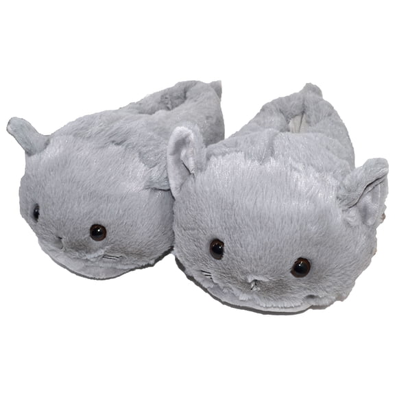 Cute Plush Animal Winter Women's Fat cat plush sneaker slippers Indoor Warm Slippers (US 5-7, Grey Cat)