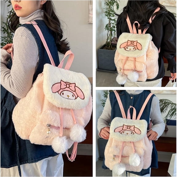 Cute Plush Backpack, Soft Fuzzy Cartoon Bucket Purse, 16 Inch Large Capacity Casual Daypack