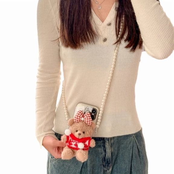 Cute Plush Bear Keychain Cartoon Animal Pendant Keyrings Fashionable Phone Back Clip Key Rings for Backpacks and Phone