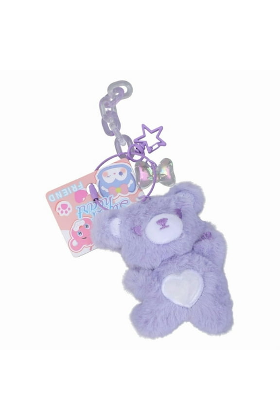 Adorable Bear Keychain with Star Pendant Stuffed Animals Key Rings Furry Bear Phone Chains Phone Pendants for Couple
