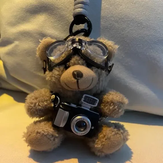 Cute Plush Bear Keychain with Flash Camera β Soft Doll Bag Pendant, Car Key Charm for Women, Girls, Couples Gift Accessory